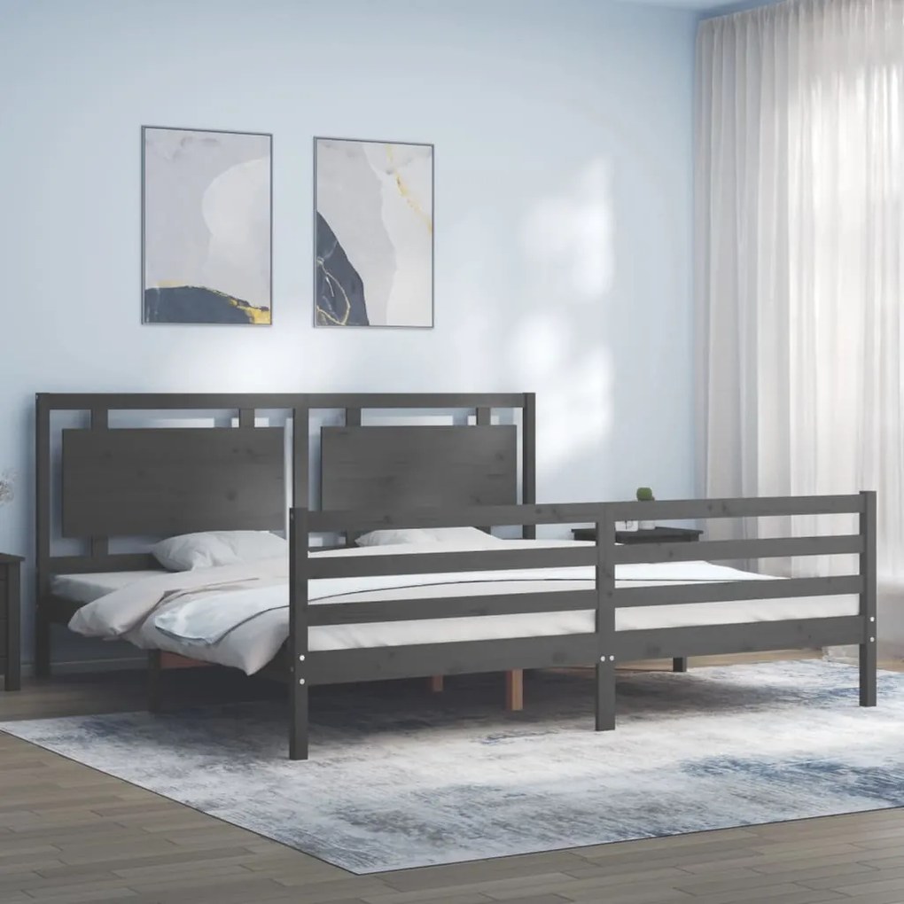 3194073 vidaXL Estrutura de cama com cabeceira 200x200 cm madeira maciça cinza