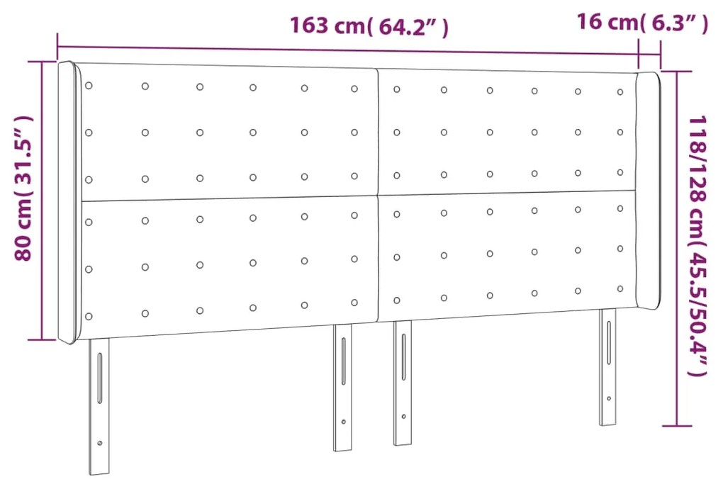 Cabeceira cama c/ abas veludo 163x16x118/128 cm cinzento-claro