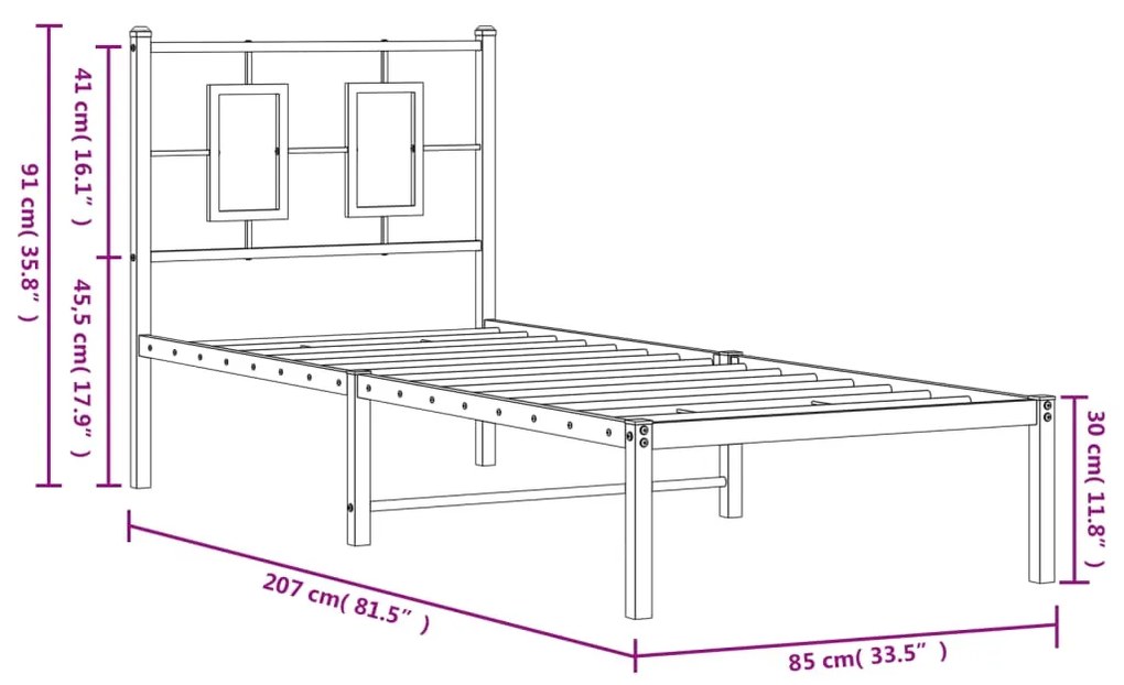 Estrutura de cama com cabeceira 80x200 cm metal preto