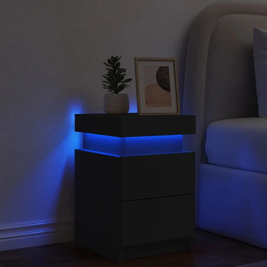 Mesa de cabeceira com luzes LED 35x39x55 cm preto