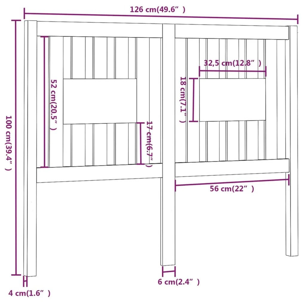 Cabeceira de cama 126x4x100 cm pinho maciço castanho mel