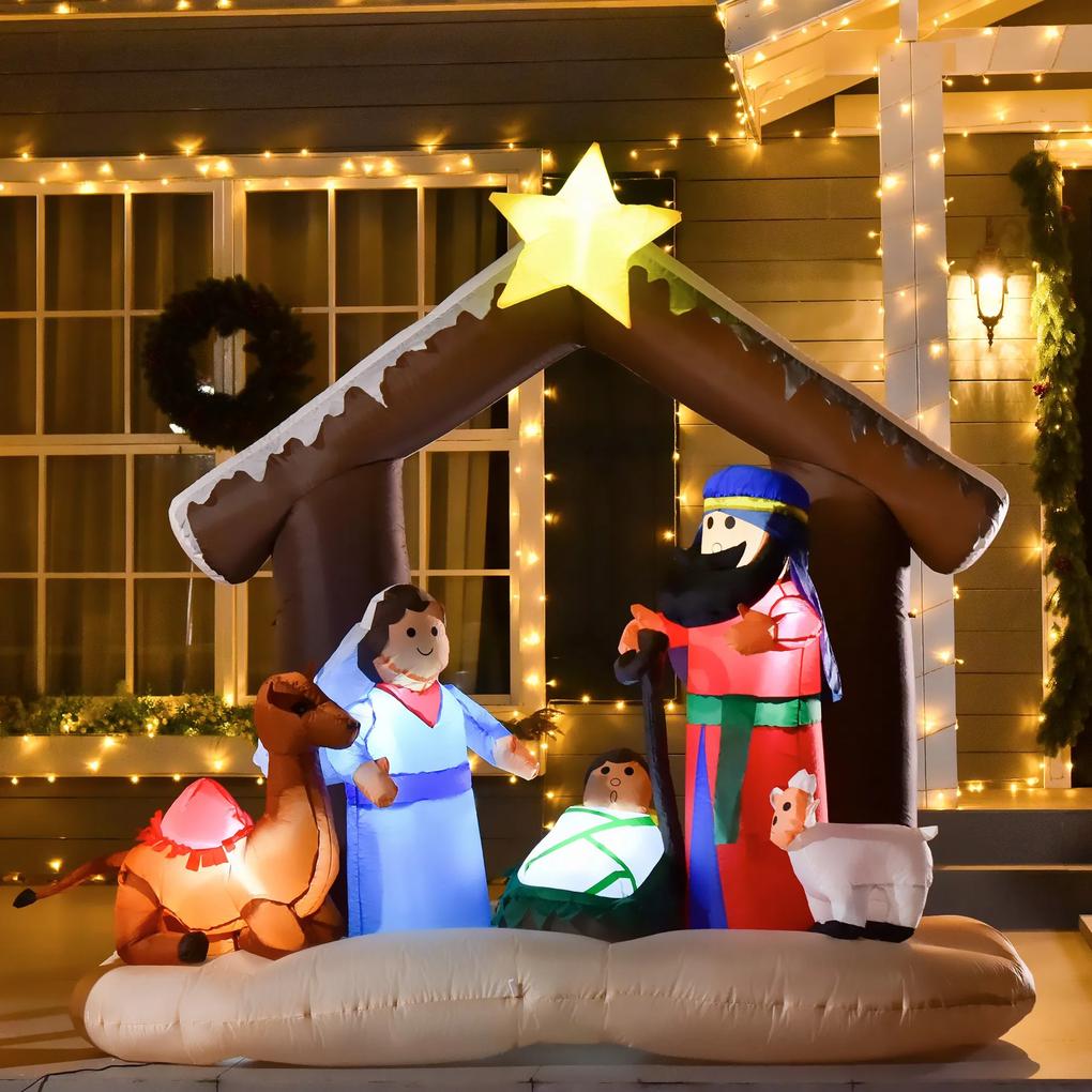 Decoração Inflável de Natal 183cm com Luzes LED Inclui Inflador Nascimento de Jesús para Festas Jardim Exterior 201x100x186cm Multicor