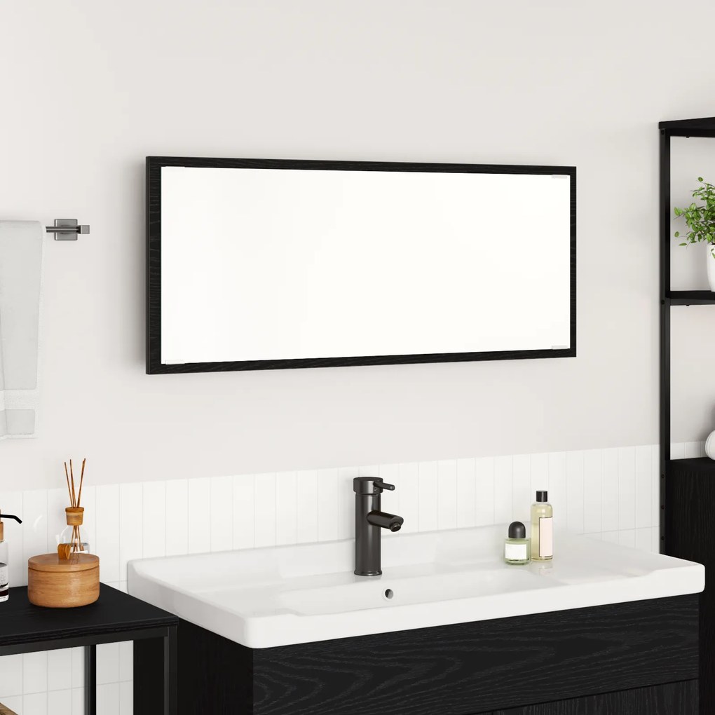 vidaXL Espelho de Banheiro LED Carvalho Preto Vidro, MDF Grande Espelho
