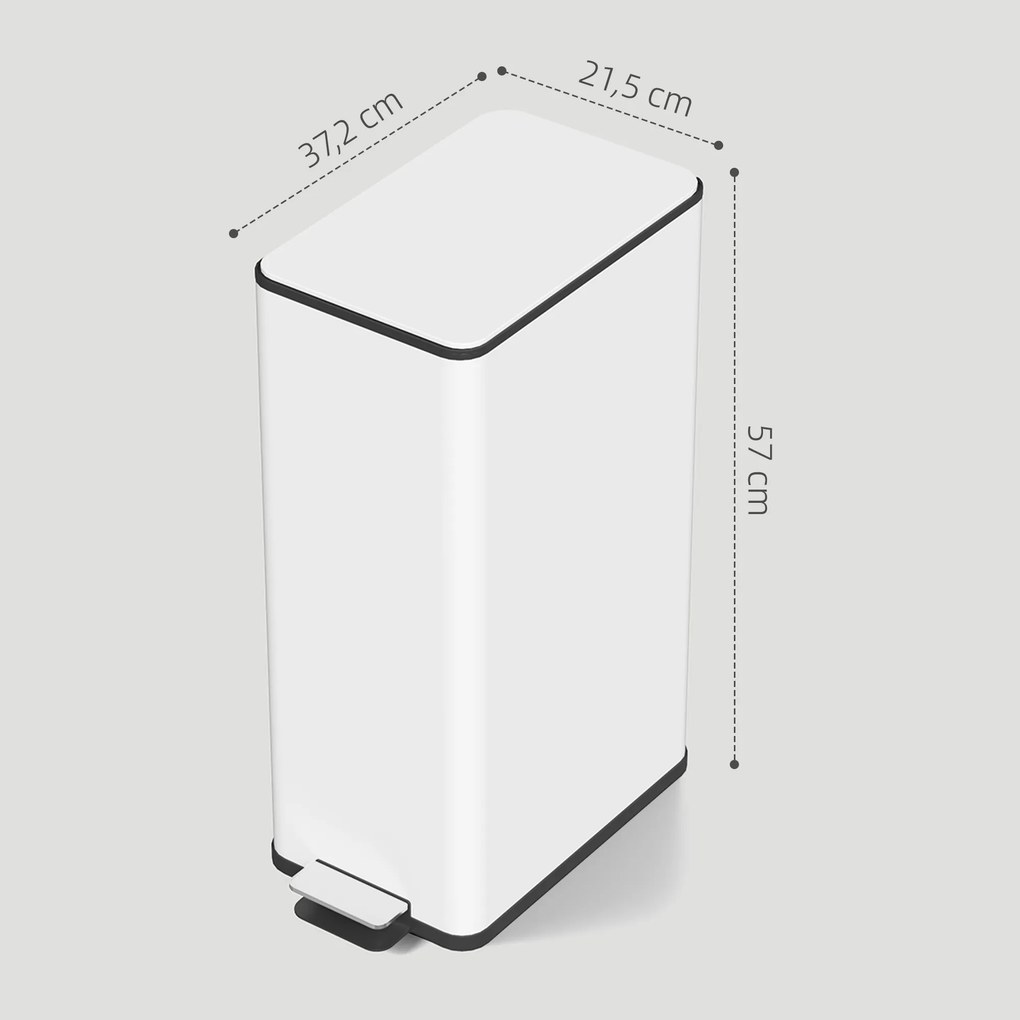Caixote do Lixo de Cozinha 20 L em Aço Inoxidável com Tampa de Fecho Suave, Pedal e Balde Amovível, Branco