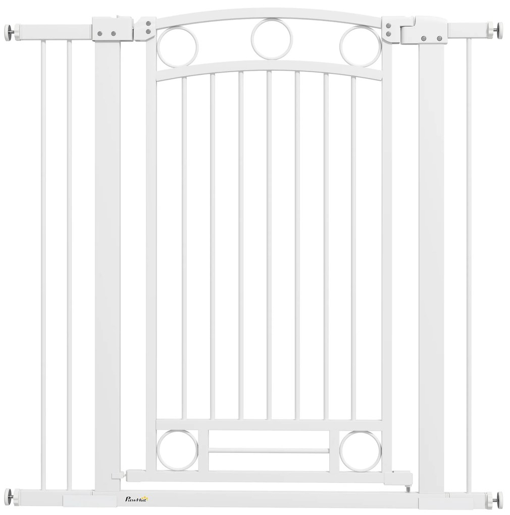 PawHut Barreira de Segurança para Cães com Largura Ajustável 76-104 cm 2 Extensões para Escadas e Portas 76-104x104 cm Branco | Aosom Portugal
