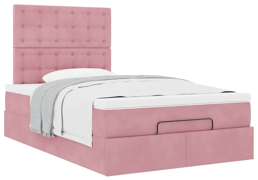 Estrutura de cama otomana com colchões 120x200 cm veludo rosa