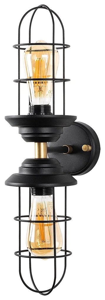 Candeeiro de Parede Mahoni – Preto e Dourado – 12 x 20 x 51 cm