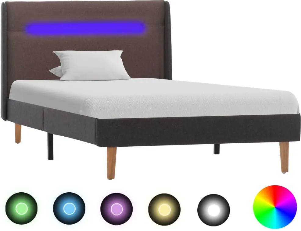 Estrutura cama com LED 100x200 cm tecido cinzento-acastanhado