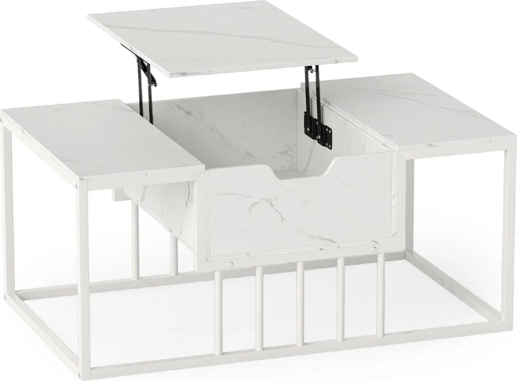 Mesa de Centro, 100 x 60 x 45 cm, Elevável com Arrumação Oculta, Branco