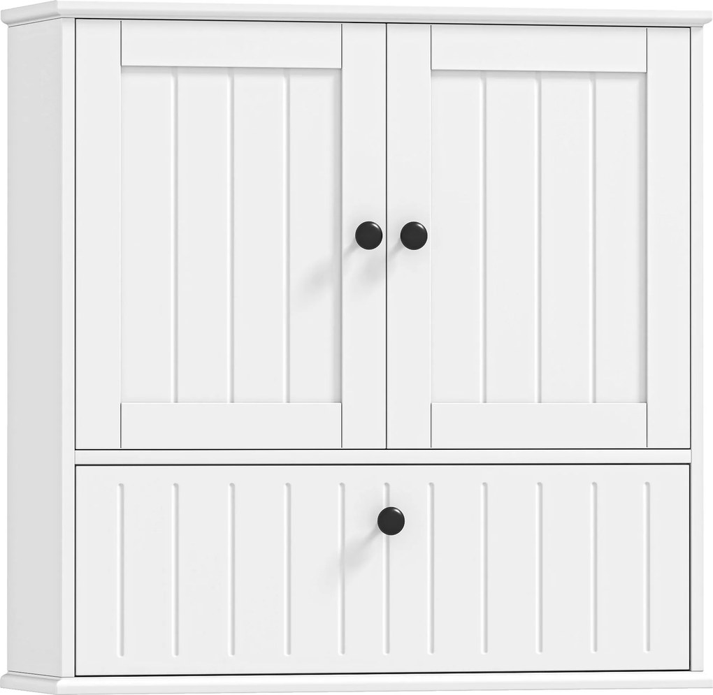 Armário Casa de Banho de Parede Rústico com Prateleira Ajustável Dupla Porta Porta Basculante e Fecho Magnético 60x19,5x60 cm Branco