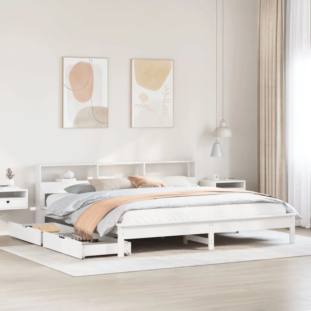 Cama com estante sem colchão 180x200 cm pinho maciço branco