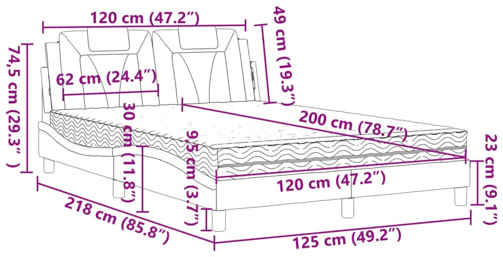 Cama com colchão 120x200 cm couro artificial cinzento