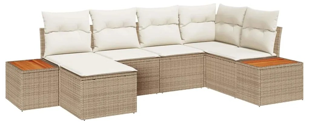 Conjunto de Sofá de Jardim 6 Peças com Almofadas Bege Rattan Sintético