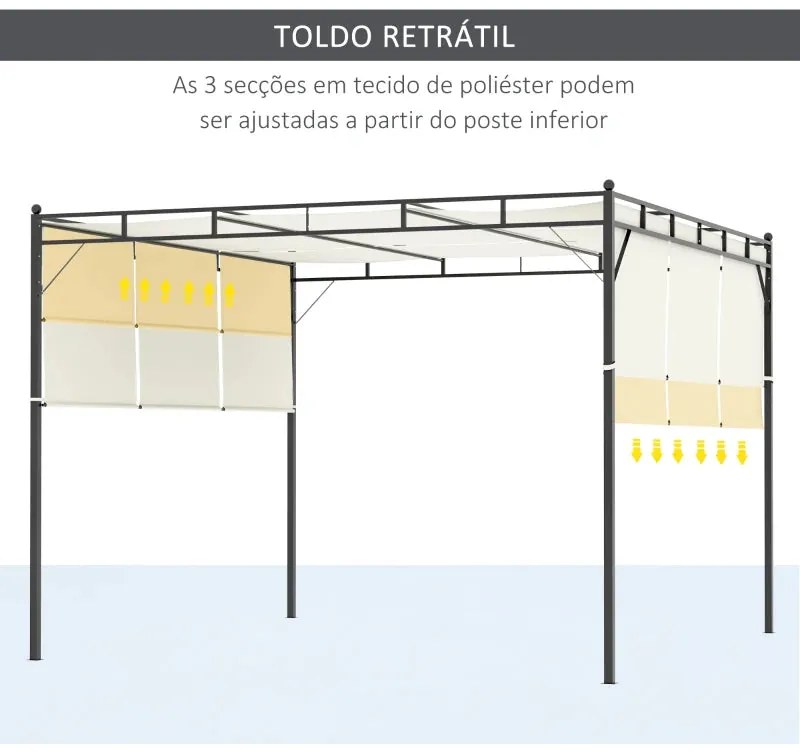 Pérgola de Jardim com Teto Retrátil em Aço - 3x3m