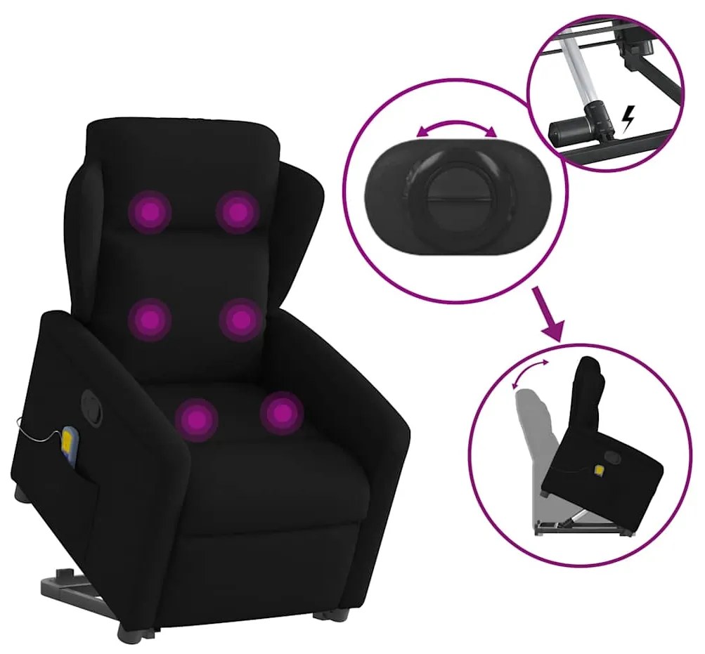 Poltrona de massagens reclinável elevatória tecido preto