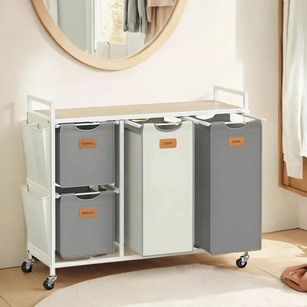 Cesto para roupa suja com 4 compartimentos dois cestos de 25 L e dois de 50 L bege natural-cinzento-branco creme