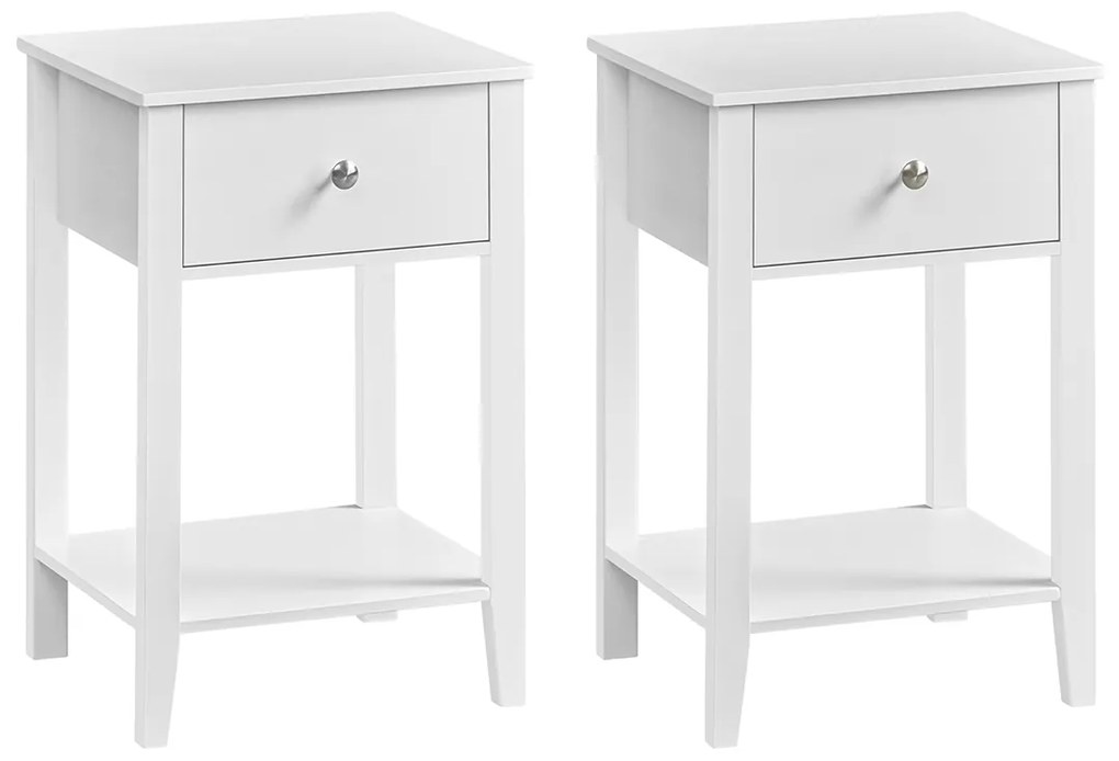 Mesas de cabeceira bambu (conjunto 2), gaveta + prateleira, cor branco nuvem, estilo minimalista