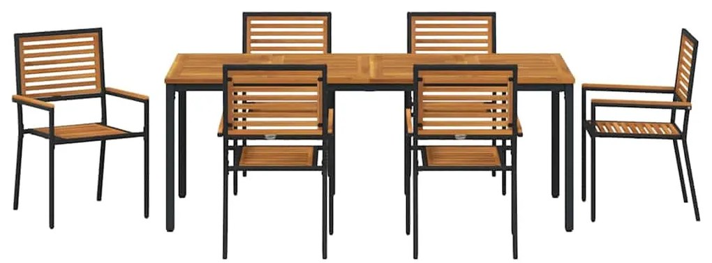 Conjunto de Jantar para Jardim vidaXL 7 Peças Preto Rattan Poliéster A
