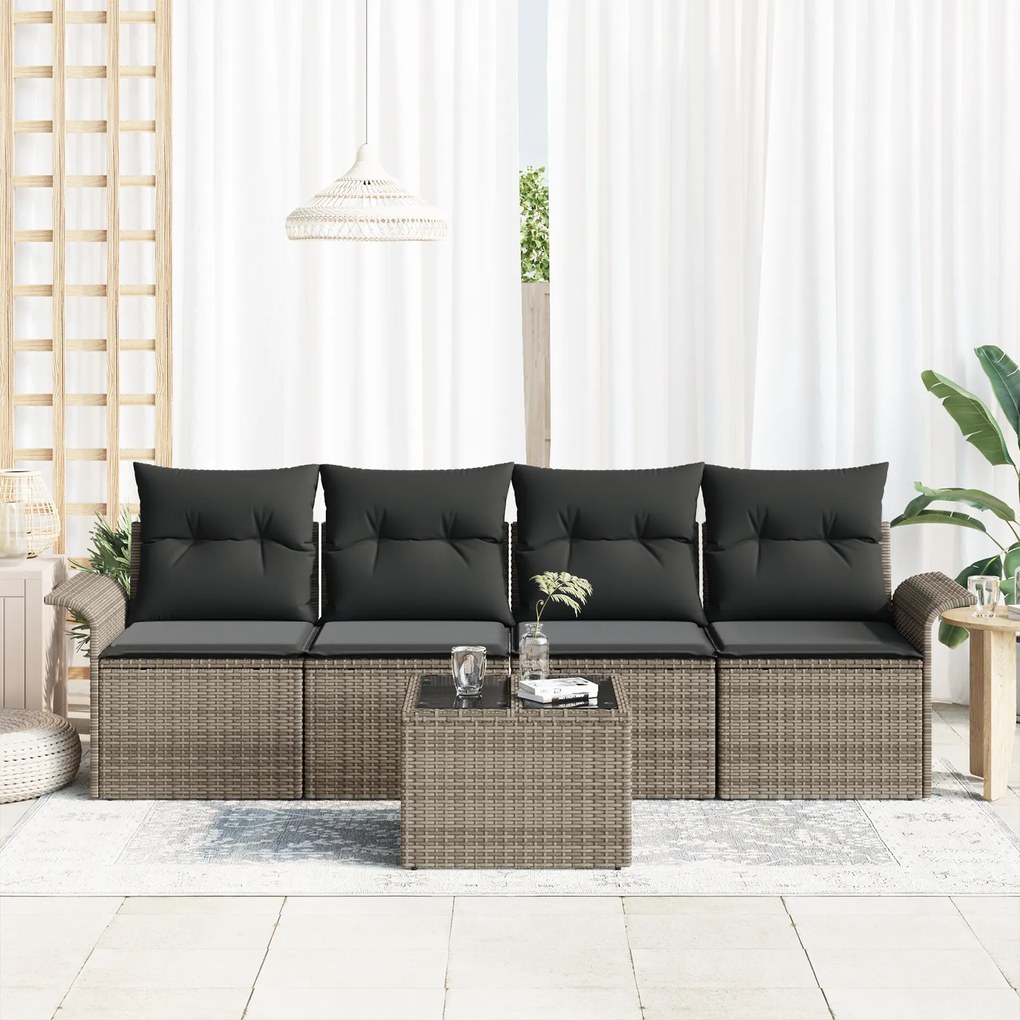 Conjunto de Sofá de Jardim vidaXL 5 Peças com Almofadas Cinza Rattan P