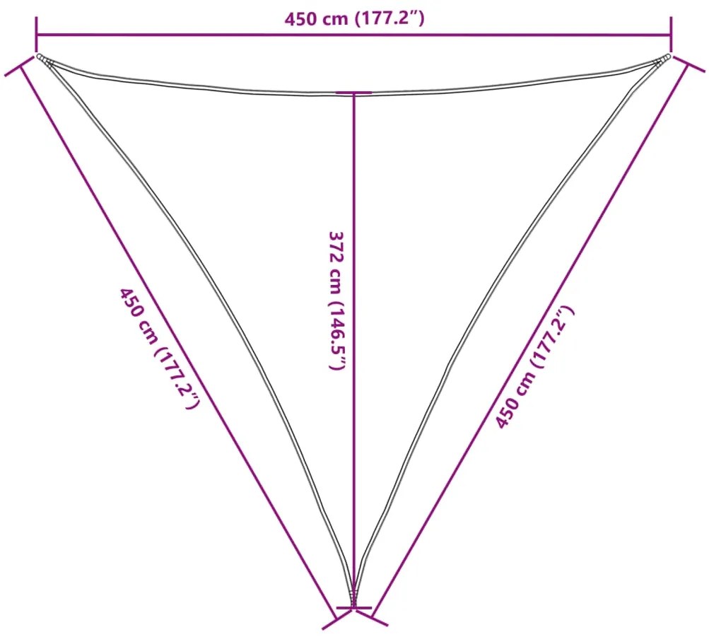 Para-sol vela tecido oxford triangular 4,5x4,5x4,5 m cinza-ac.