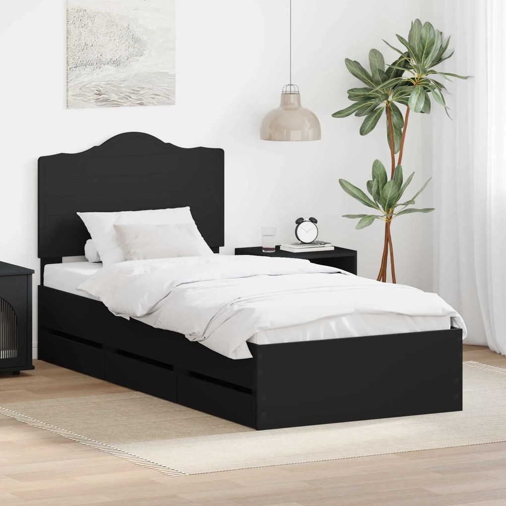 vidaXL Estrutura da Cama Preto 90 x 190 cm Madeira de Engenharia
