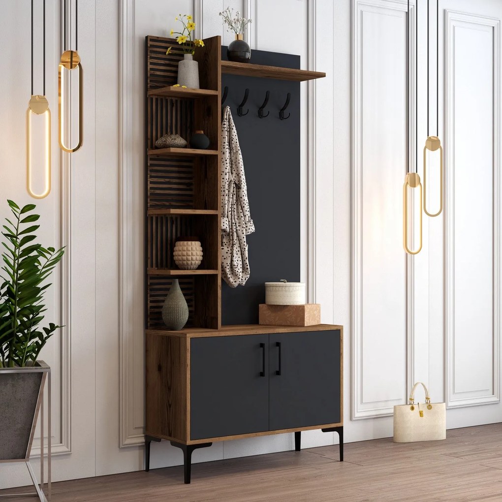 Hall Stand Viyana D – Nogueira Antracite – 90x200x35 cm