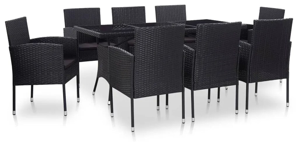 Conjunto de jantar para exterior 9 pcs vime PE preto