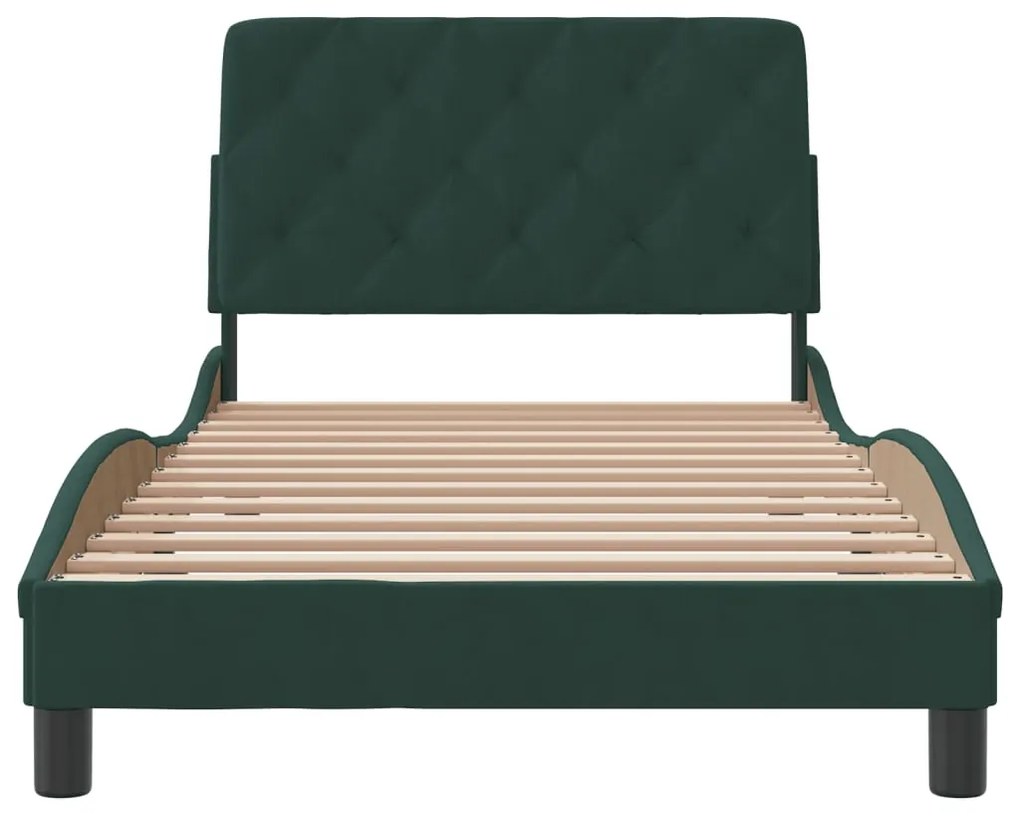 Estrutura de cama sem colchão 100x200 cm veludo verde-escuro