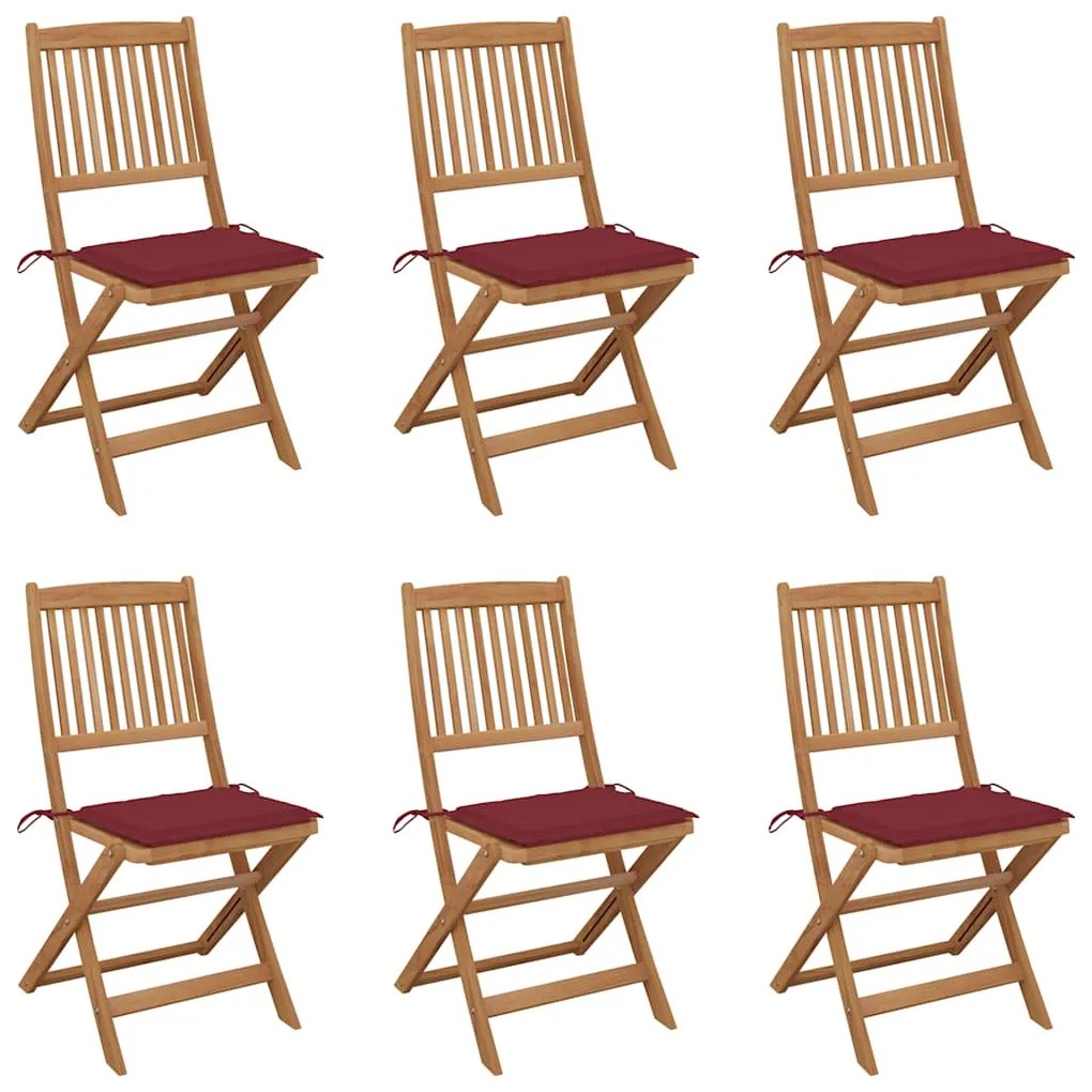 vidaXL Cadeiras de jardim dobráveis c/ almofadões 6 pcs acácia maciça