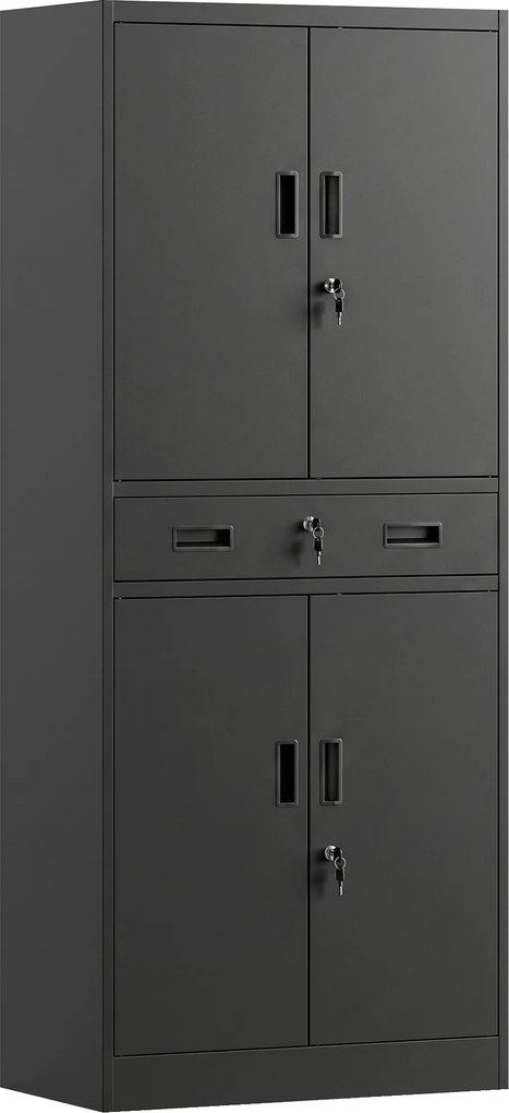 HOMCOM Armário metálico 180 cm, armário de ferramentas com portas trancáveis, gaveta e prateleiras ajustáveis, Preto | Aosom Portugal