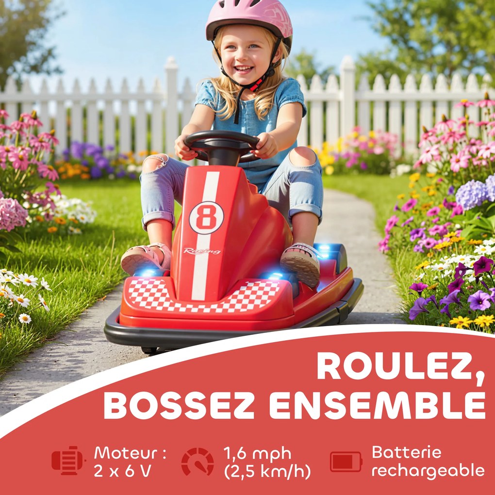Carrinho de choque para crianças 6 V, rotação de 360°, música, buzina, arranque suave, 2,5 km/h, para idades entre os 3 e os 8 anos, 74 x 53 x 48 cm,