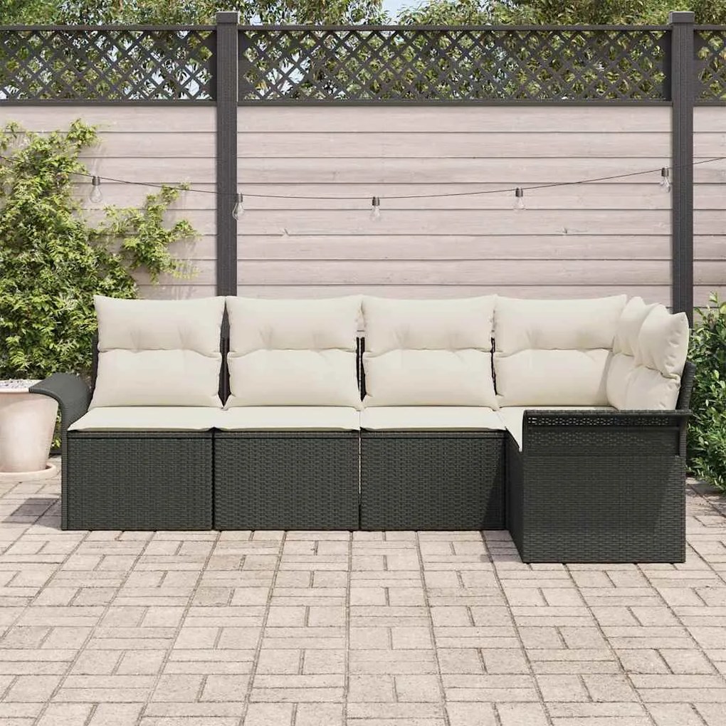 Conjunto de Sofá de Jardim vidaXL de 5 Peças com Almofadas Preto Ratta