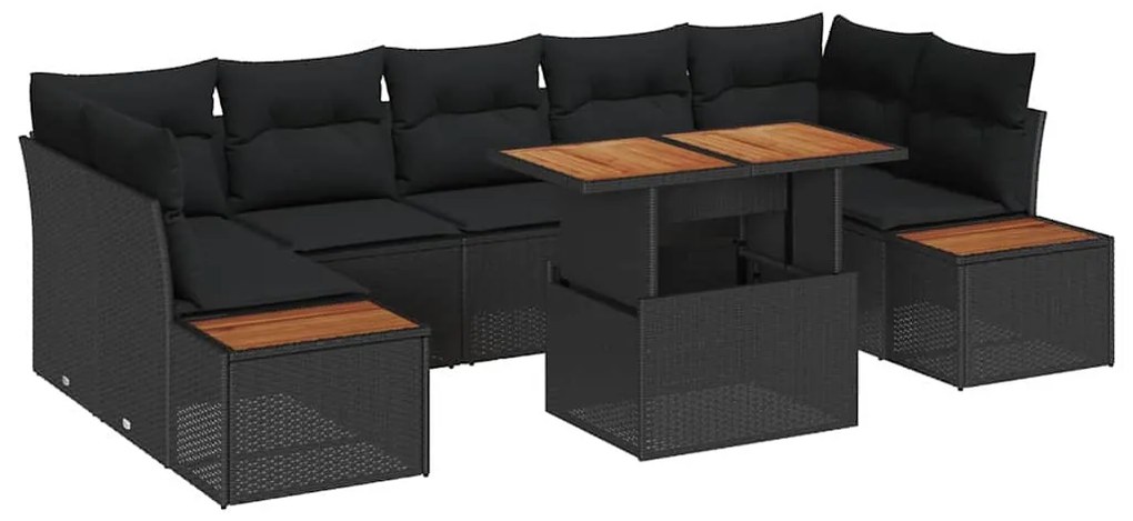Conjunto de Jantar para Jardim com 8 Peças e Almofadas Rattan Poliéste