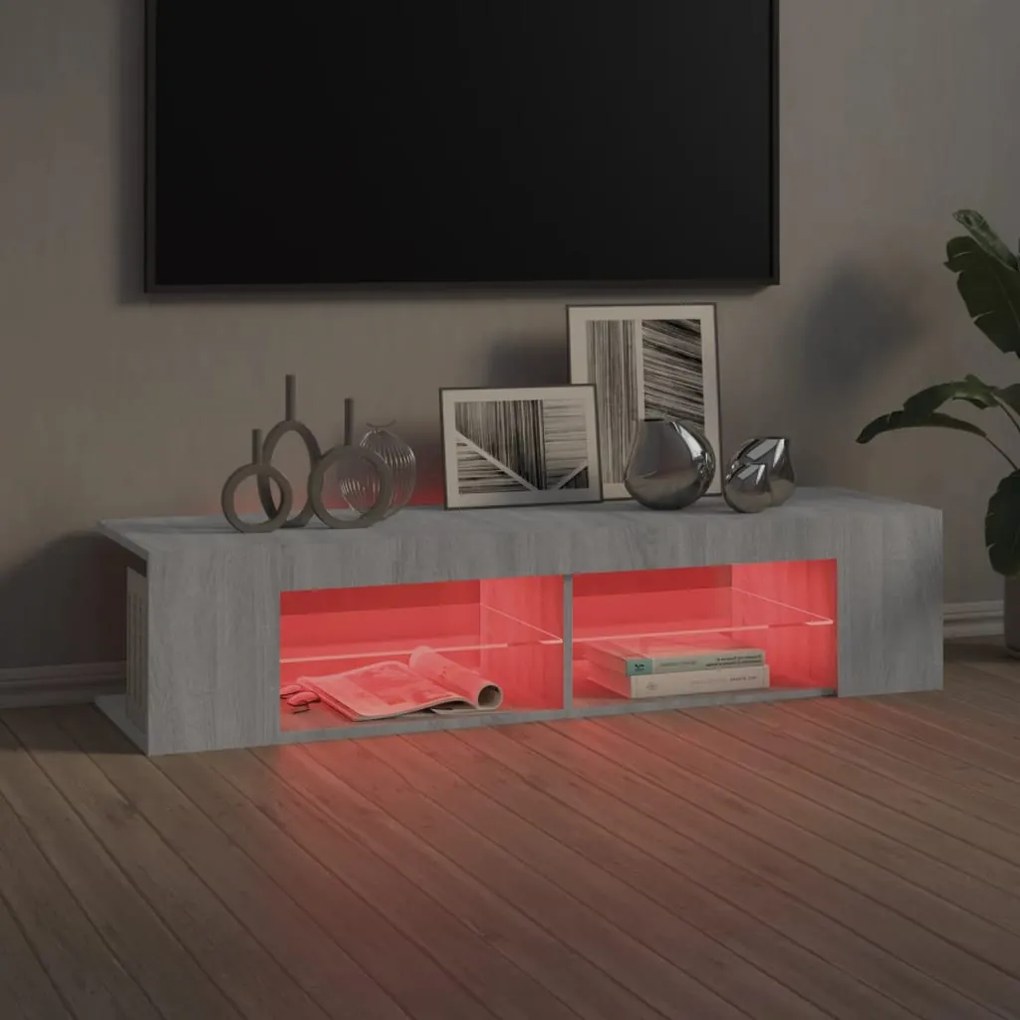 Móvel de TV com luzes LED 135x39x30 cm cinzento sonoma