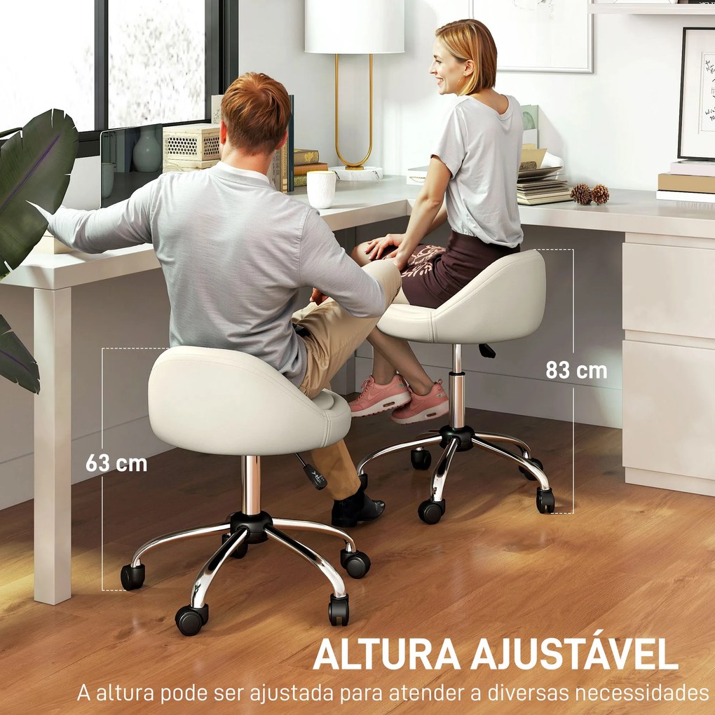 Banco com Rodas Banco Giratório com Altura Ajustável Cosmética Dentista Cabeleireiro Ø50x63-83 cm Branco