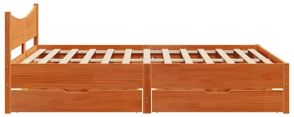 Estrutura cama c/ gavetas 140x190 cm pinho maciço castanho-mel