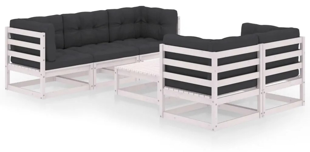 6 pcs conjunto lounge de jardim com almofadões pinho maciço