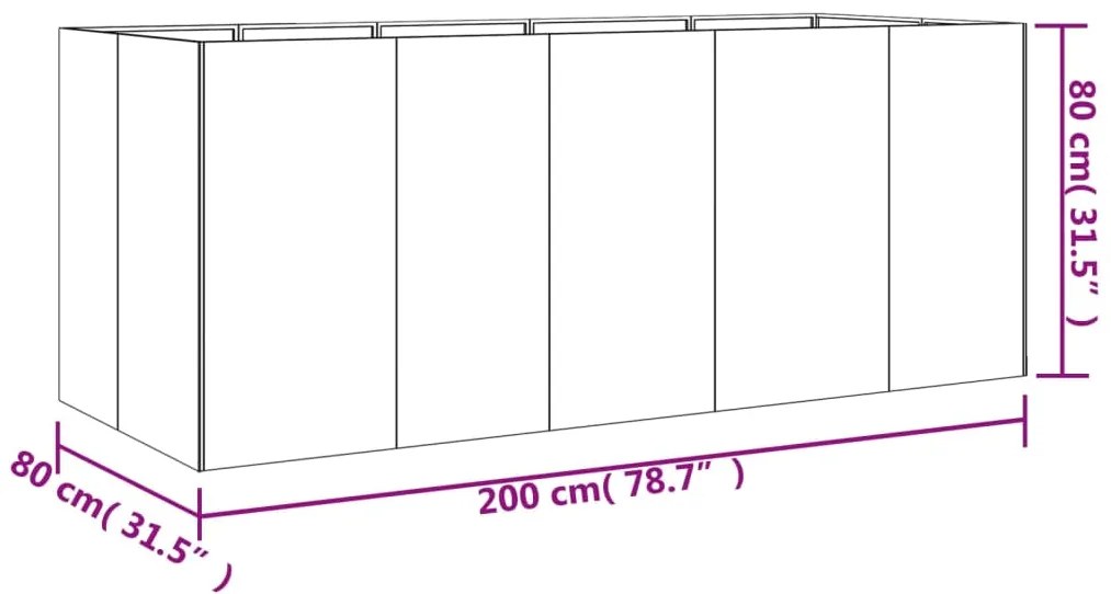 Canteiro elevado de jardim 200x80x80 cm aço corten