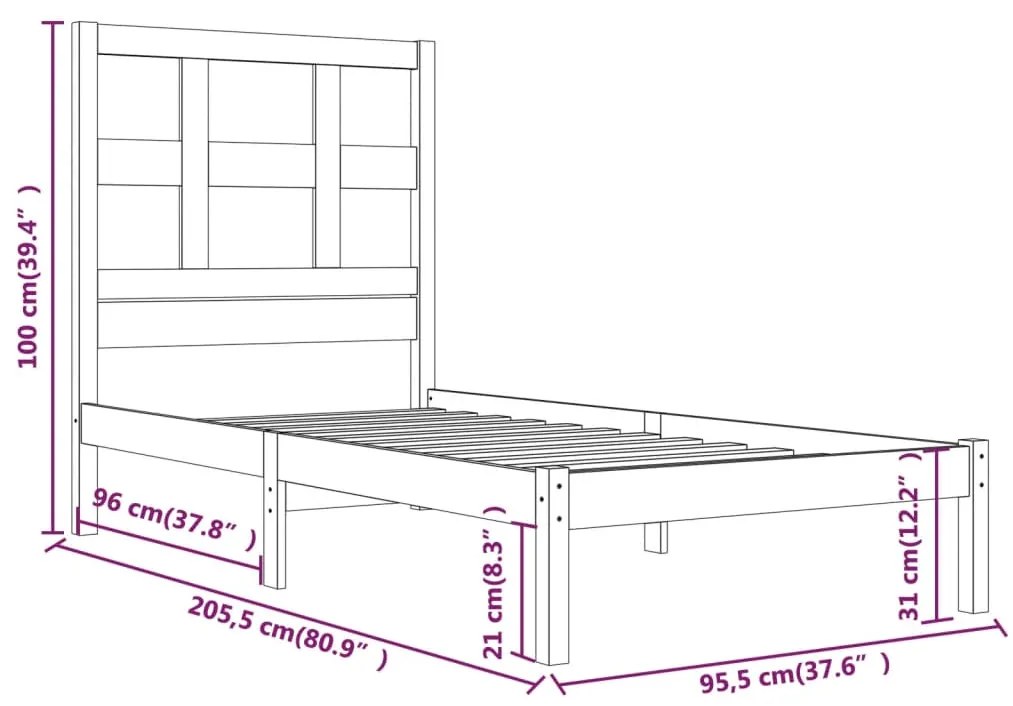 Estrutura de cama 90 x 200 cm pinho maciço