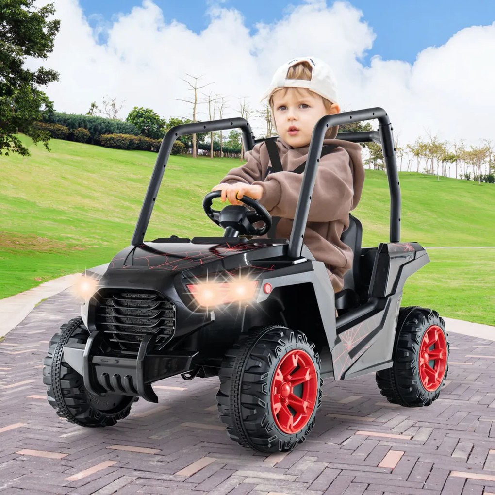 Carro de brincar a bateria de 24V com controlo remoto 3 velocidades 2 suspensões de mola Música de arranque lento Preto