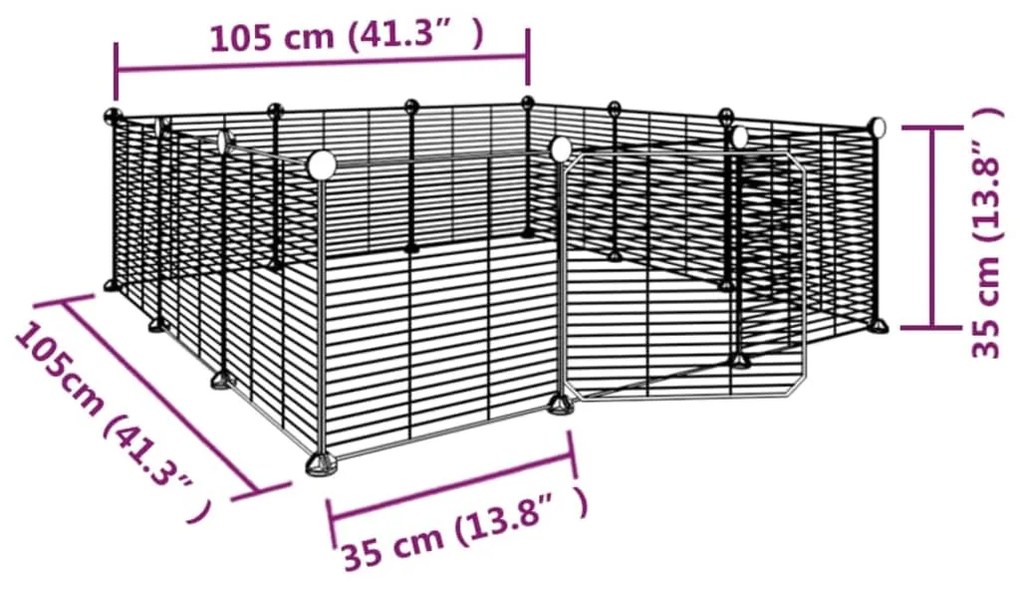 Gaiola p/ animais de 12 painéis c/porta 35x35 cm aço preto