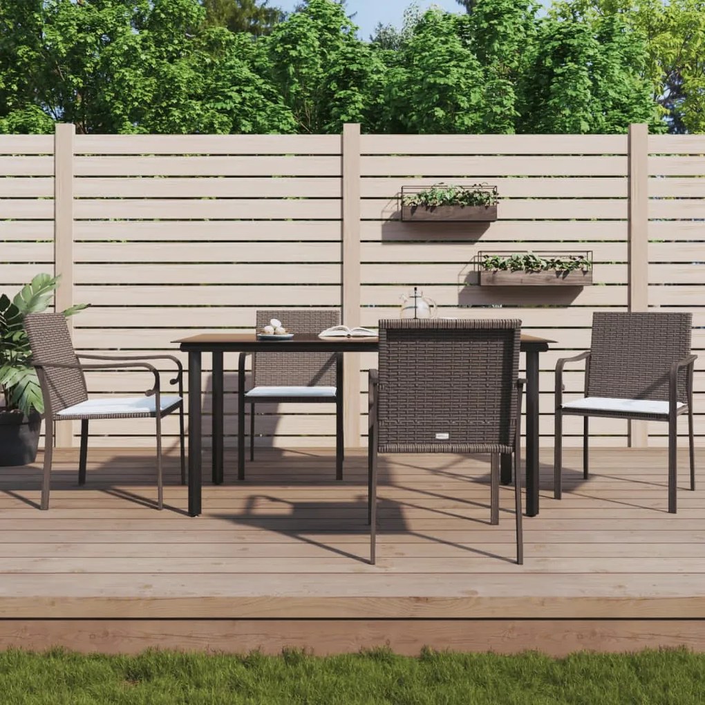 vidaXL 5 pcs conjunto de jantar p/ jardim c/ almofadões vime PE e aço