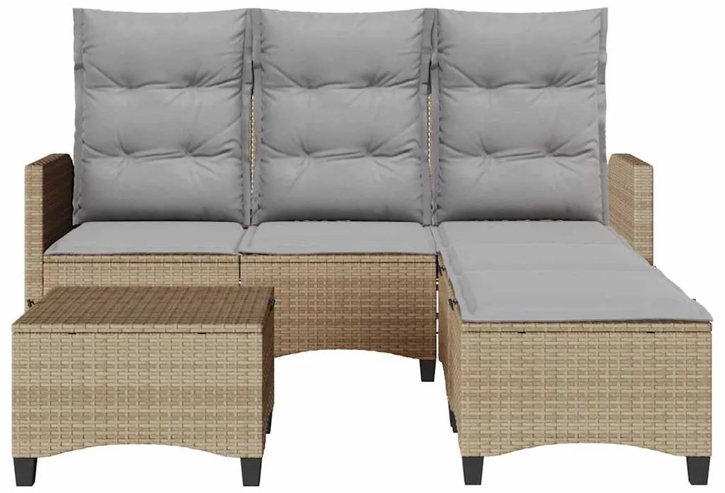 3 pcs conjunto sofás de jardim com almofadões em L vime PE bege