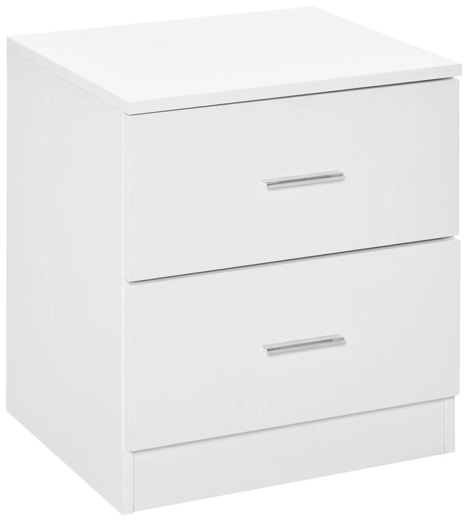 HOMCOM Mesa de Cabeceira Moderna Mesinha de Cabeceira com 2 Gavetas para Sala Quarto Capacidade 30 kg 45x39,5x49 cm Branco