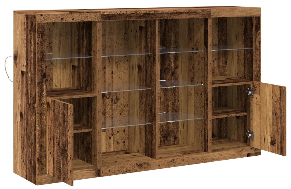 Aparador vidaXL com Luzes LED Madeira Antiga 163x37x100 cm Madeira Eng