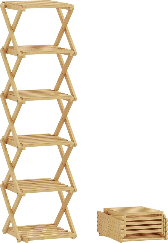 HOMCOM Sapateira, suporte dobrável com 6 níveis em bambu, para até 9 pares de sapatos, 30 x 29 x 108 cm, natural | Aosom Portugal