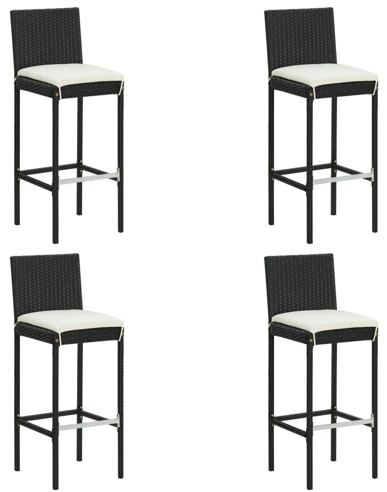 Bancos de bar com almofadões para jardim 4 pcs vime PE preto