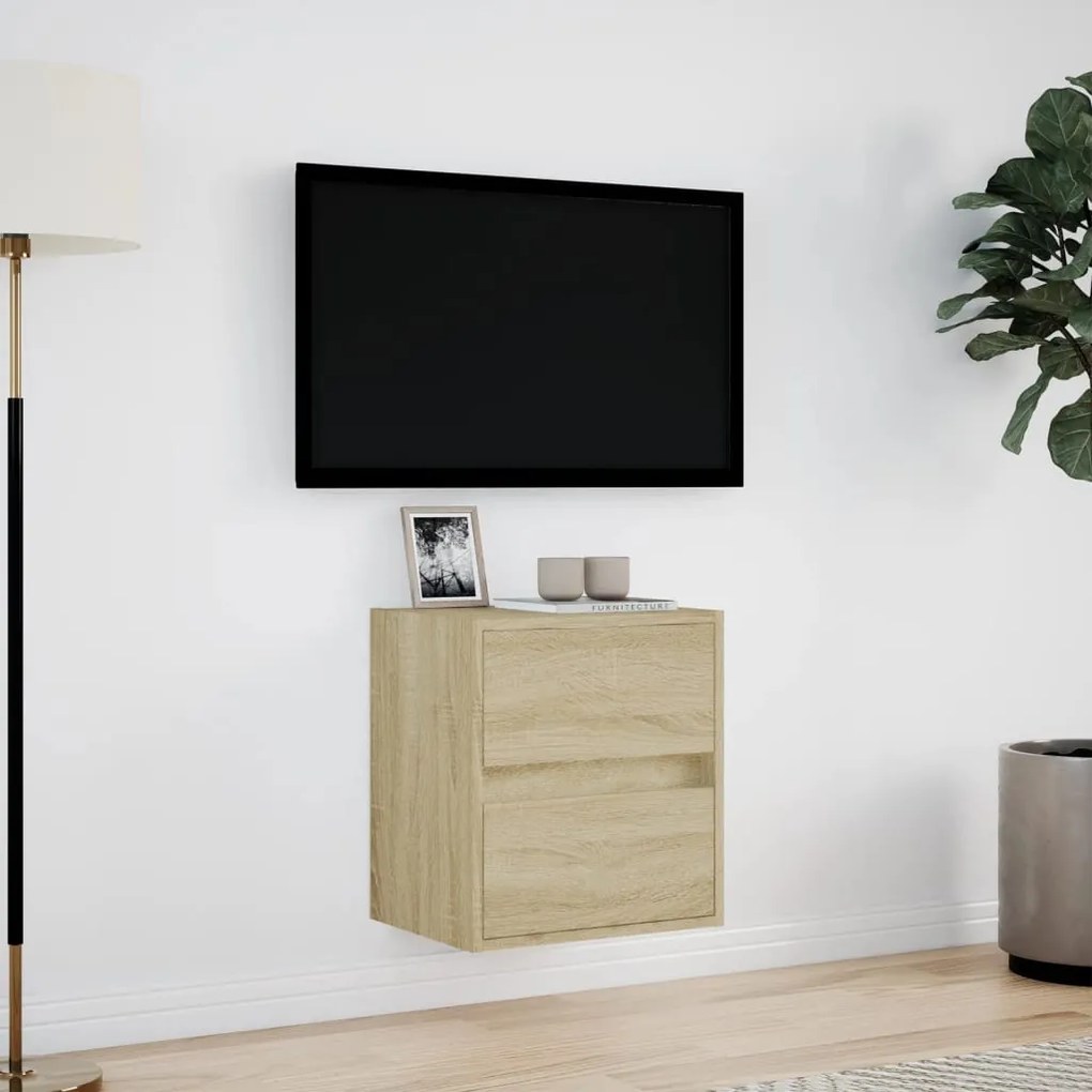 Móvel de parede p/ TV c/ luzes LED 41x31x45 cm carvalho sonoma