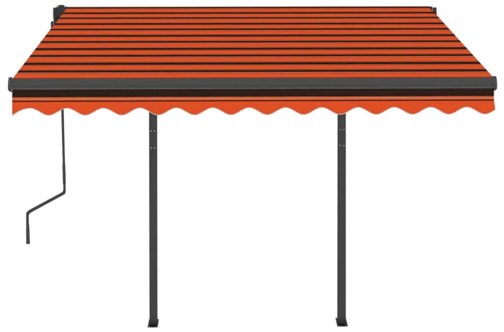 Toldo retrátil automático com postes 3,5x2,5 m laranja/castanho