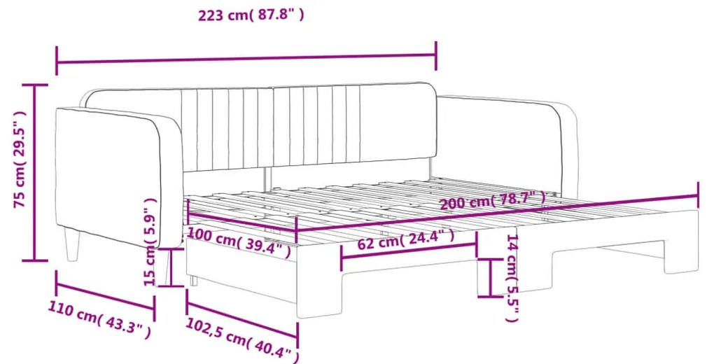 Sofá-cama com gavetão 100x200 cm veludo azul